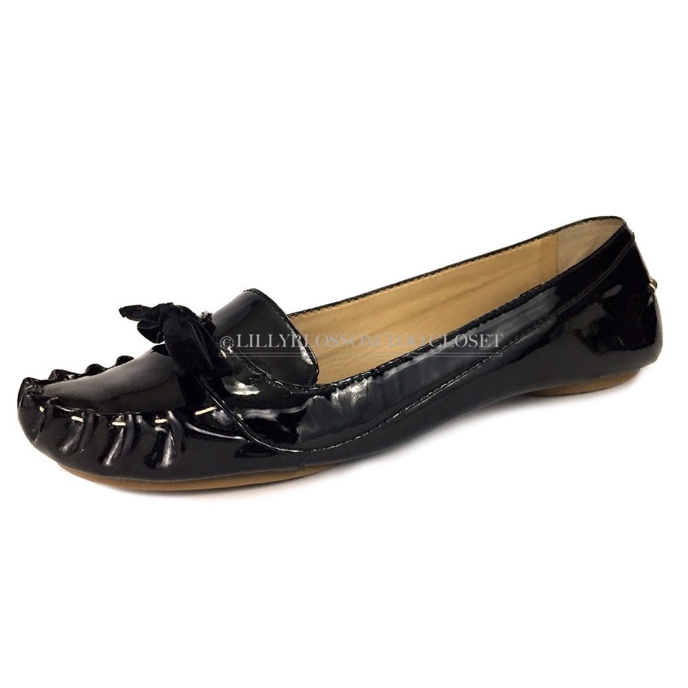 KATE SPADE Patent Leather Weaved Stitched Bow Flat
